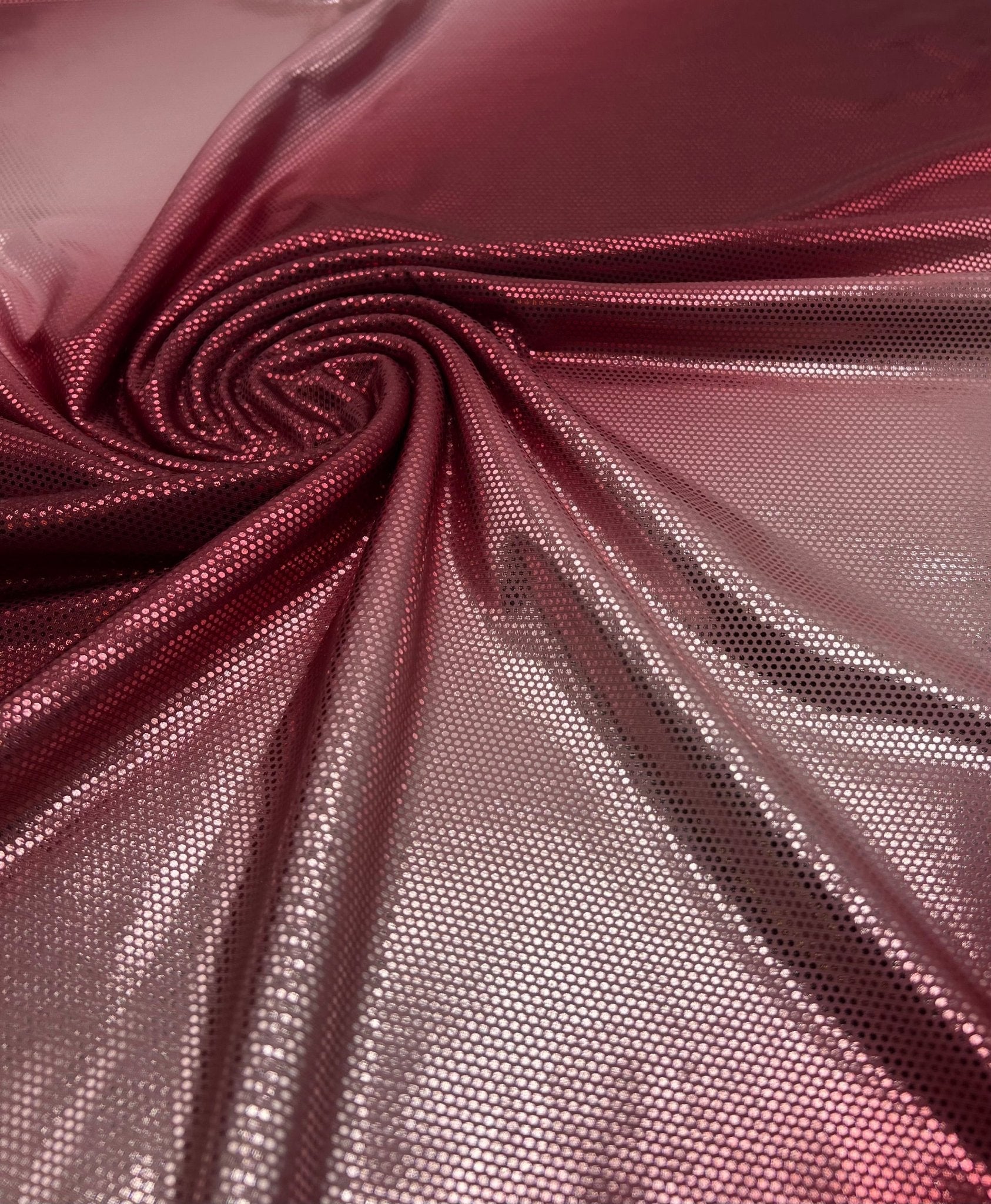 Red Silver Shiny Sequin Soft Touch 2 Way Stretch Fabric - T9 Fabrics